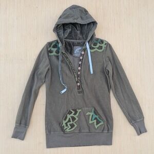 Free People Hoodie Floral Embroidered Boho Hippie Long Sleeve Women's Small